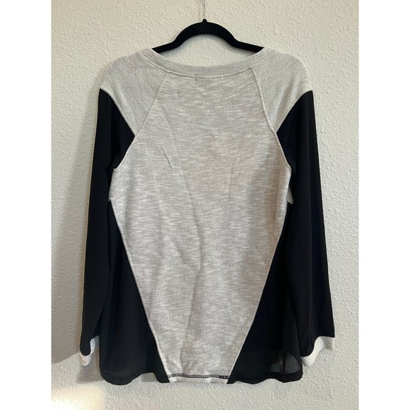 Sanctuary Varsity Sweatshirt Pullover Gray Crew Neck Sheer Sleeve Small - Picture 2 of 4